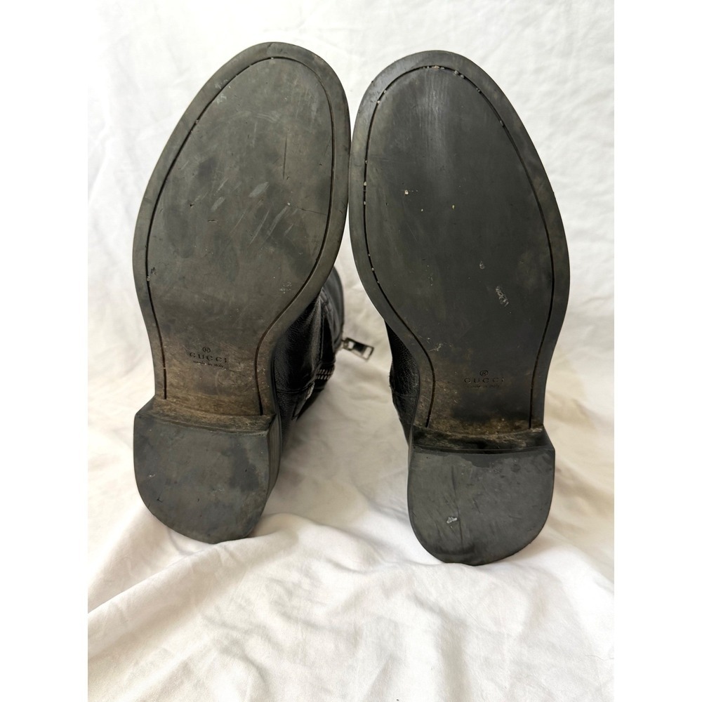 Gucci Black Pebbled Leather Side Zip Ankle Moto Boots Womens 37.5 - Picture 8 of 8